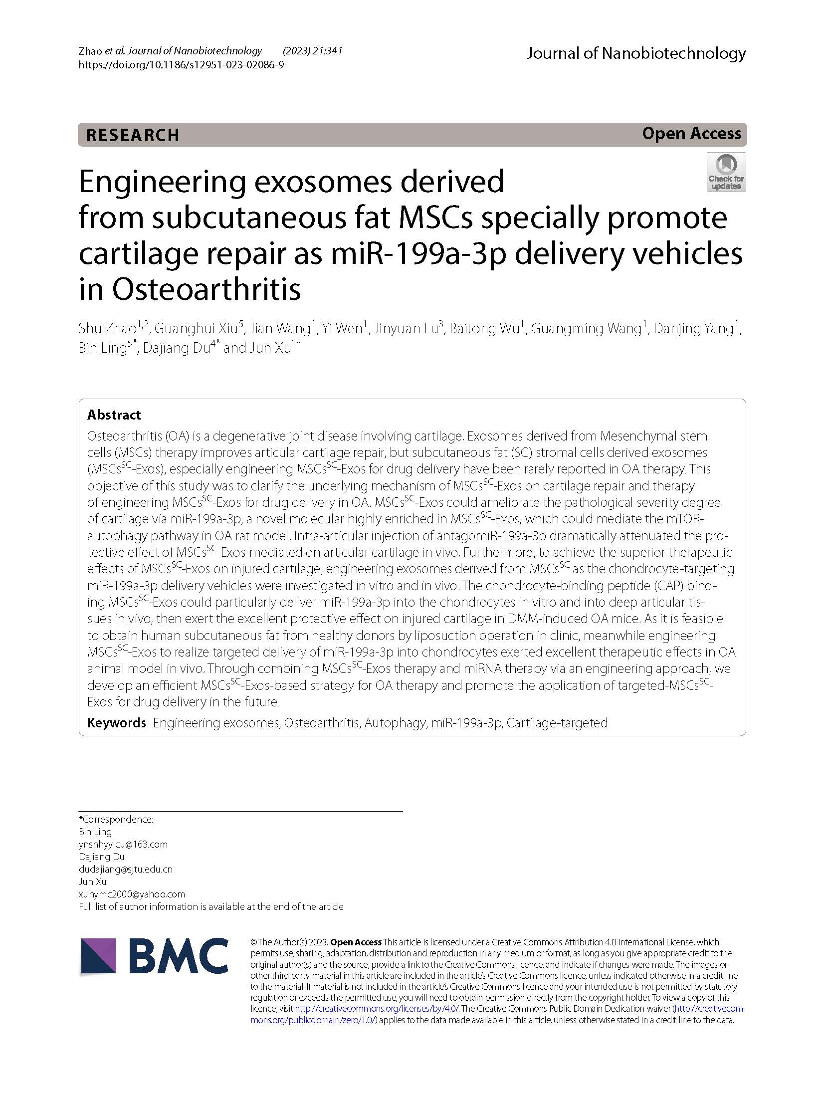 Engineering exosomes derived from subcutaneous fat MSCs specially promote cartilage repair as miR-199a-3p delivery vehicles in Osteoarthritis_页面_01.jpg