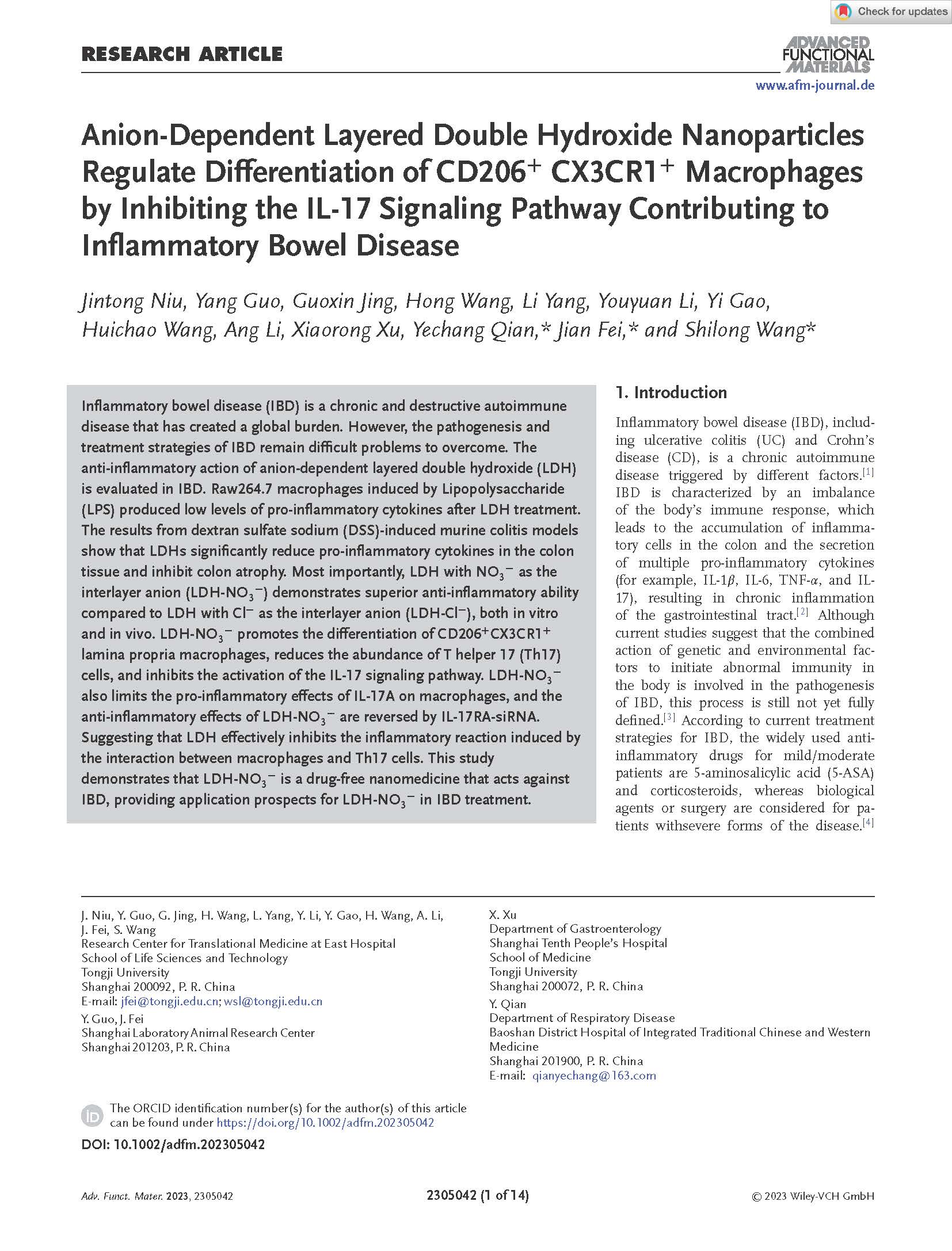汪世龙-Adv Funct Materials - 2023 - Niu - Anion‐Dependent Layered Double Hydroxide Nanoparticles Regulate Differentiation of CD206_页面_01.jpg